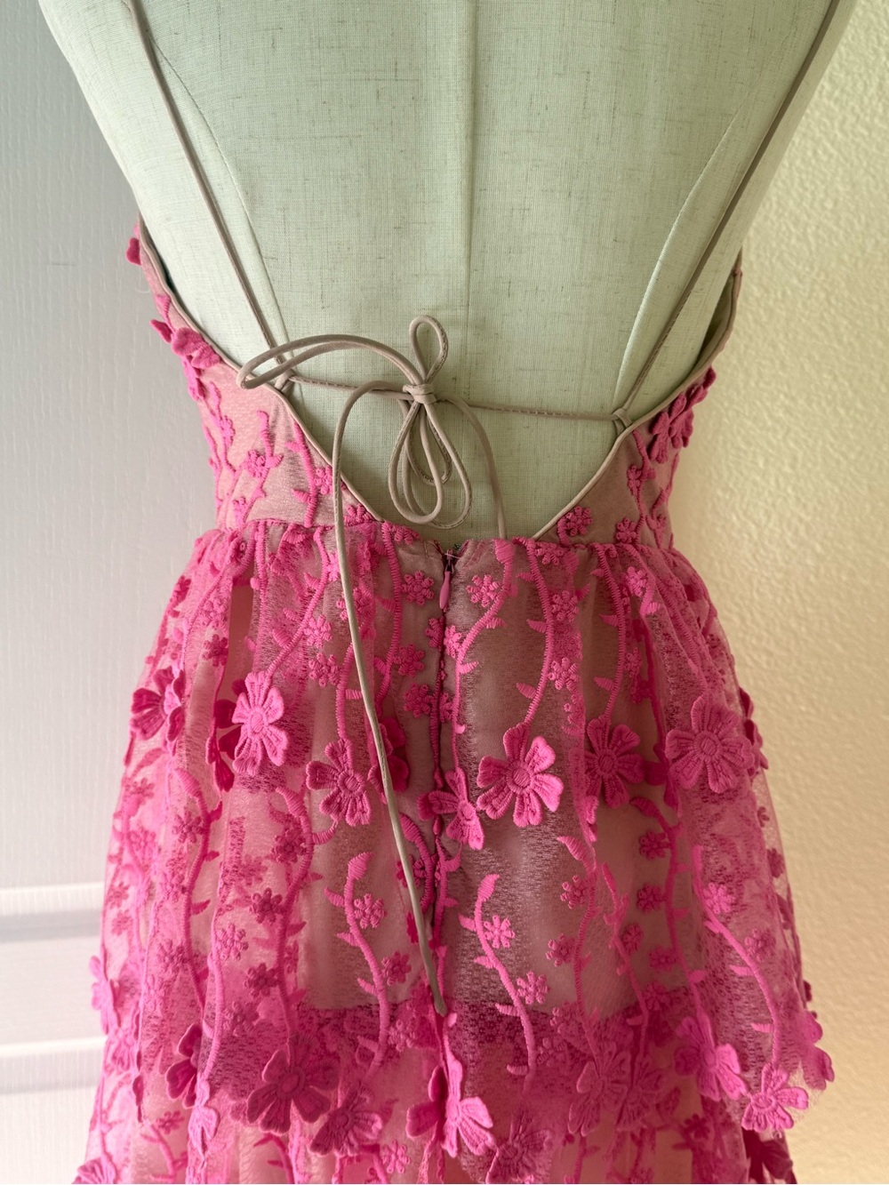 Endless Rose Pink Floral Tiered Lace Midi Dress with Spaghetti Straps - Picture 6 of 7